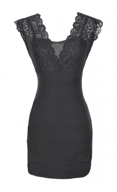 Wrapped In Lace Bodycon Dress in Black